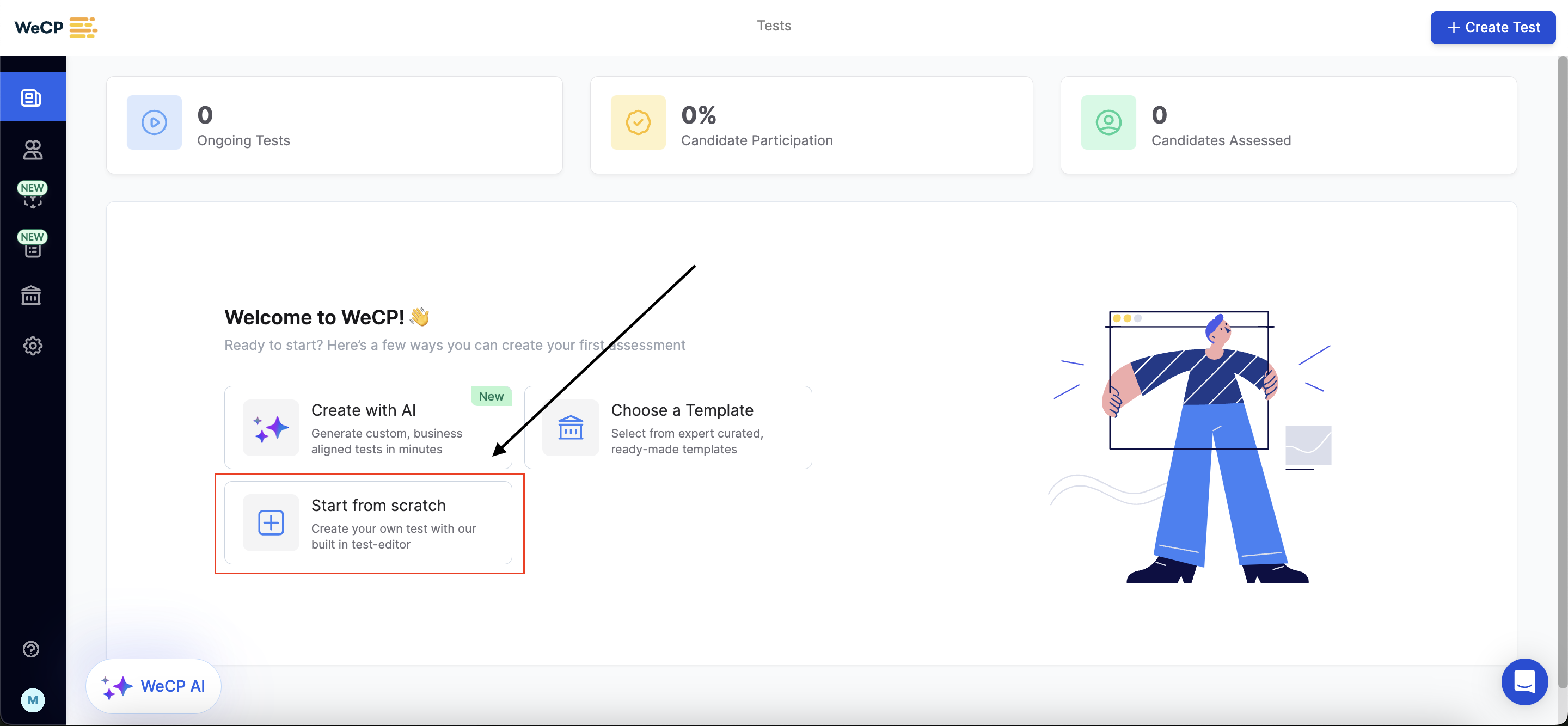 Creating a test on WeCP by starting from scratch